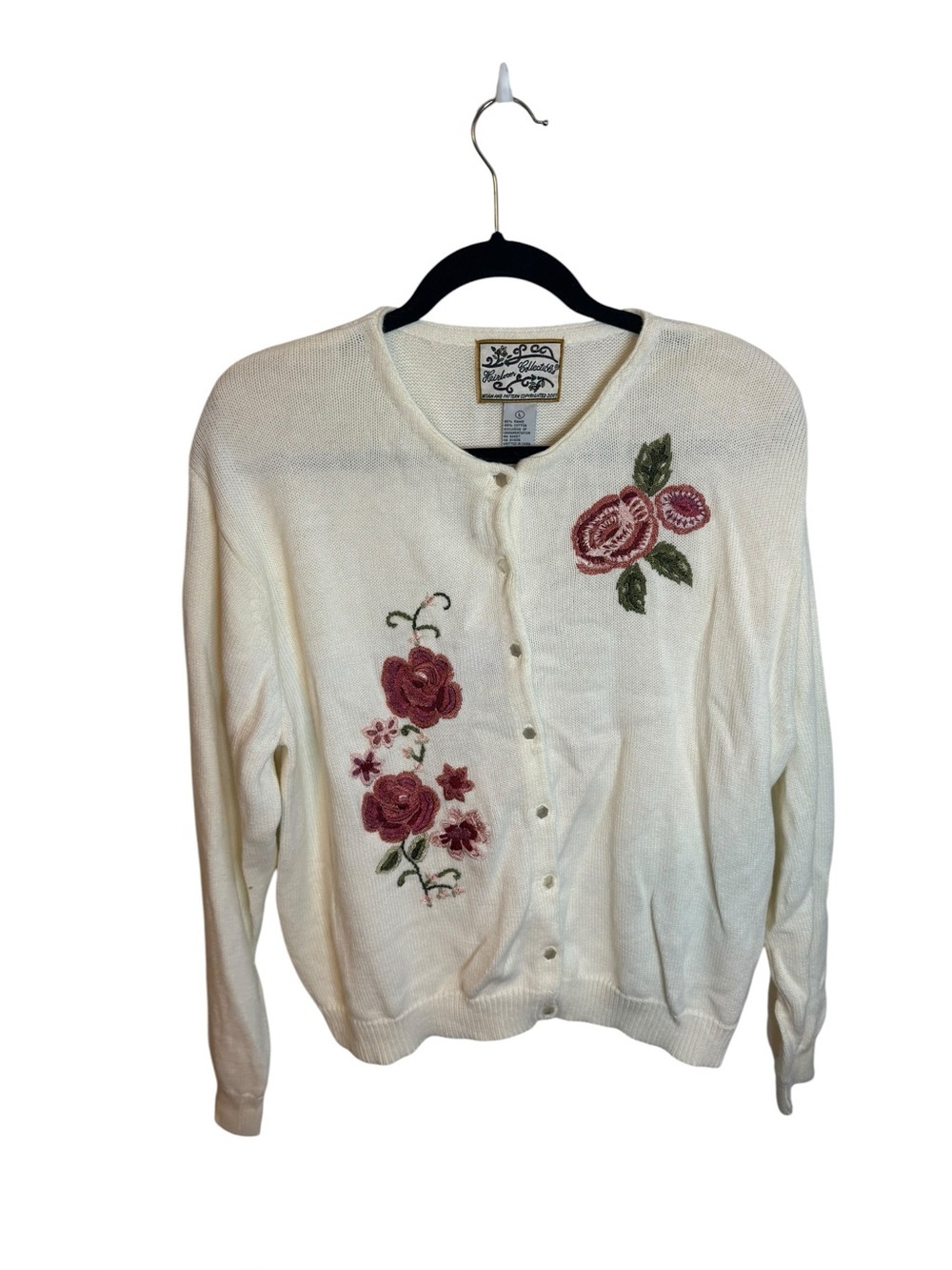 Heirloom Collectibles Vintage Floral Embroidered Cottagecore Grandma Cardigan